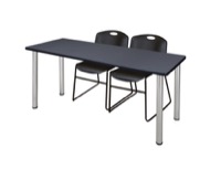 Regency Kee 72 x 24 in. Training Table- Grey Top, Chrome Legs & 2 Zeng Chairs- Black