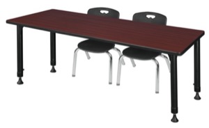 Kee 72" x 24" Height Adjustable Classroom Table  - Mahogany & 2 Andy 12-in Stack Chairs - Black