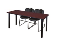 Regency Kee 72 x 24 in. Training Table- Mahogany Top, Black Legs & 2 Zeng Chairs- Black