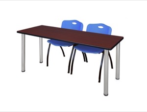 72" x 24" Kee Training Table - Mahogany/ Chrome & 2 'M' Stack Chairs - Blue