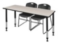 Regency Kee 72 x 24 in. Adjustable Classroom Table- Maple & 2 Zeng Stack Chairs- Black