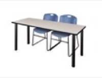 Regency Kee 72 x 24 in. Training Table- Maple Top, Black Legs & 2 Zeng Chairs- Blue