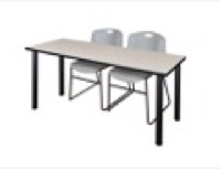 Regency Kee 72 x 24 in. Training Table- Maple Top, Black Legs & 2 Zeng Chairs- Grey