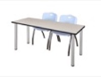 Regency Kee 72 x 24 in. Training Table- Maple Top, Chrome Legs & 2 M Stack Chairs- Grey