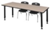Kee 72" x 30" Height Adjustable Classroom Table  - Beige & 2 Andy 12-in Stack Chairs - Black 