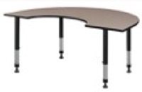 72" x 48" Kidney Shaped Height Adjustable Classroom Table - Beige