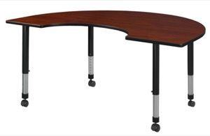 72" x 48" Kidney Shaped Height Adjustable Mobile Classroom Table - Cherry