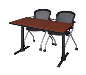 Cain 48" x 24" Training Table - Cherry & 2 Cadence Nesting Chairs - Black