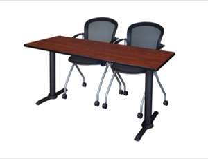 Cain 66" x 24" Training Table - Cherry & 2 Cadence Nesting Chairs - Black