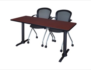 Cain 66" x 24" Training Table - Mahogany & 2 Cadence Nesting Chairs - Black