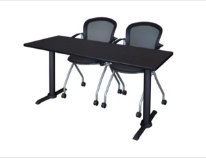 Cain 66" x 24" Training Table - Mocha Walnut & 2 Cadence Nesting Chairs - Black