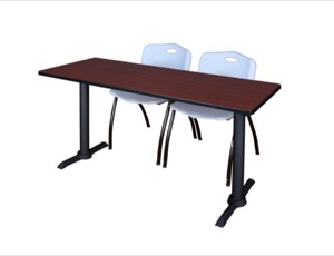 Cain 72" x 24" Training Table - Mahogany & 2 'M' Stack Chairs - Grey