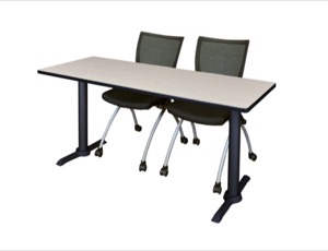 Cain 72" x 24" Training Table - Maple & 2 Apprentice Chairs - Black