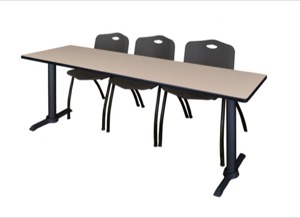 Cain 84" x 24" Training Table - Beige & 3 'M' Stack Chairs - Black
