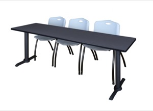 Cain 84" x 24" Training Table - Grey & 3 'M' Stack Chairs - Grey