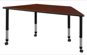 60" x 30" Trapezoid Height Adjustable Mobile Classroom Table - Cherry
