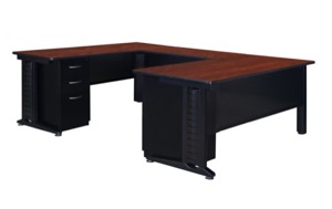 Fusion 72" Double Pedestal U-Desk with 42" Bridge - Cherry