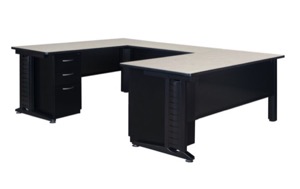 Fusion 72" Double Pedestal U-Desk with 42" Bridge - Maple