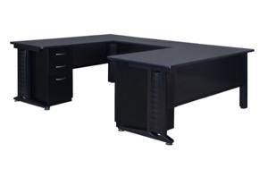 Fusion 72" Double Pedestal U-Desk with 48" Bridge - Grey