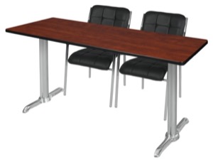 Via 60" x 24" Training Table - Cherry/Chrome & 2 Uptown Side Chairs - Black