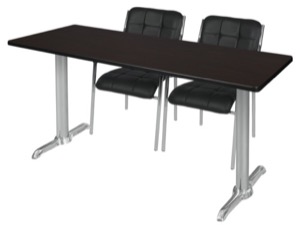 Via 60" x 24" Training Table - Mocha Walnut/Chrome & 2 Uptown Side Chairs - Black