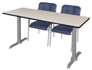 Via 60" x 24" Training Table - Maple/Grey & 2 Uptown Side Chairs - Navy