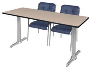 Via 66" x 24" Training Table - Beige/Chrome & 2 Uptown Side Chairs - Navy
