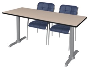 Via 66" x 24" Training Table - Beige/Grey & 2 Uptown Side Chairs - Navy