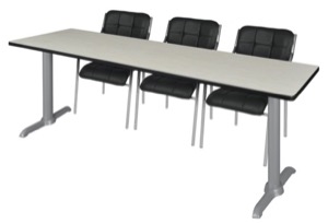 Via 84" x 24" Training Table - Maple/Grey & 3 Uptown Side Chairs - Black