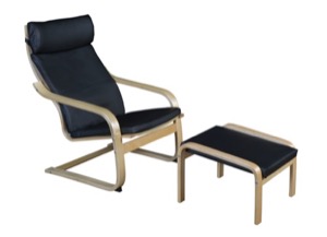 Niche Mia Bentwood Reclining Chair and Ottoman - Natural/ Black Leather