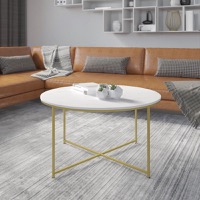 Hampstead Collection - Modern Coffee Table - White Marble Top/Brushed Gold Frame