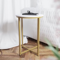 Hampstead Collection - Modern End Table - White Top/Brushed Gold Frame