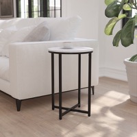 Hampstead Collection - Modern End Table - White Marble Top/Matte Black Frame
