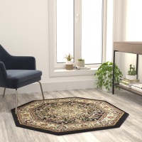 Mersin Collection - Medallion Motif 4' x 4' Octagonal Area Rug - Black