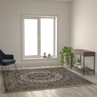 Mersin Collection - Medallion Motif 7' x 7' Square Area Rug - Ivory