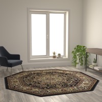 Mersin Collection - Medallion Motif 7' x 7' Octagonal Area Rug - Black