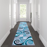 Valli Collection - Contemporary 2' x 11' Accent Rug - Turquoise