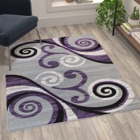 Valli Collection - Contemporary 4' x 5' Accent Rug - Purple