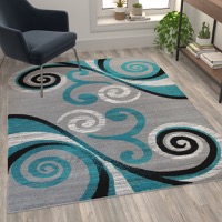 Valli Collection - Contemporary 5' x 7' Accent Rug - Turquoise