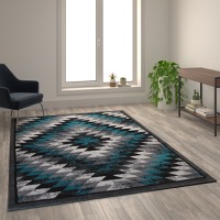 Teagan Collection - Arrowhead Motif 6' x 9' Southwestern Area Rug - Turquoise