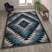 Teagan Collection - Arrowhead Motif 8' x 10' Southwestern Area Rug - Turquoise
