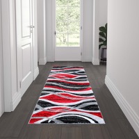 Wisp Collection - Modern 2' x 7' Rippled Red Area Rug - Red