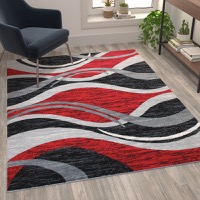 Wisp Collection - Modern 5' x 7' Rippled Red Area Rug - Red