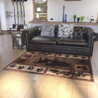 Vassa Collection - Rustic 5' x 7' Wildlife Themed Area Rug - Brown