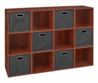 Niche Cubo Storage Set  - 12 Cubes and 6 Canvas Bins - Cherry/Grey