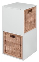 Niche Cubo Storage Set  - 2 Cubes and 2 Wicker Baskets - White Wood Grain/Natural