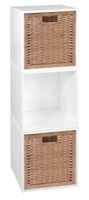 Niche Cubo Storage Set  - 3 Cubes and 2 Wicker Baskets - White Wood Grain/Natural