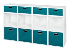 Niche Cubo Storage Set - 8 Full Cubes/4 Half Cubes with Foldable Storage Bins - White Wood Grain/Teal
