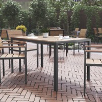 Finch - Modern Commercial 55" x 31" Patio Dining Table - Natural Top/Gray Frame