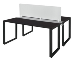 Structure 66" x 24" Benching System with Privacy Divider  - Mocha Walnut/ Black